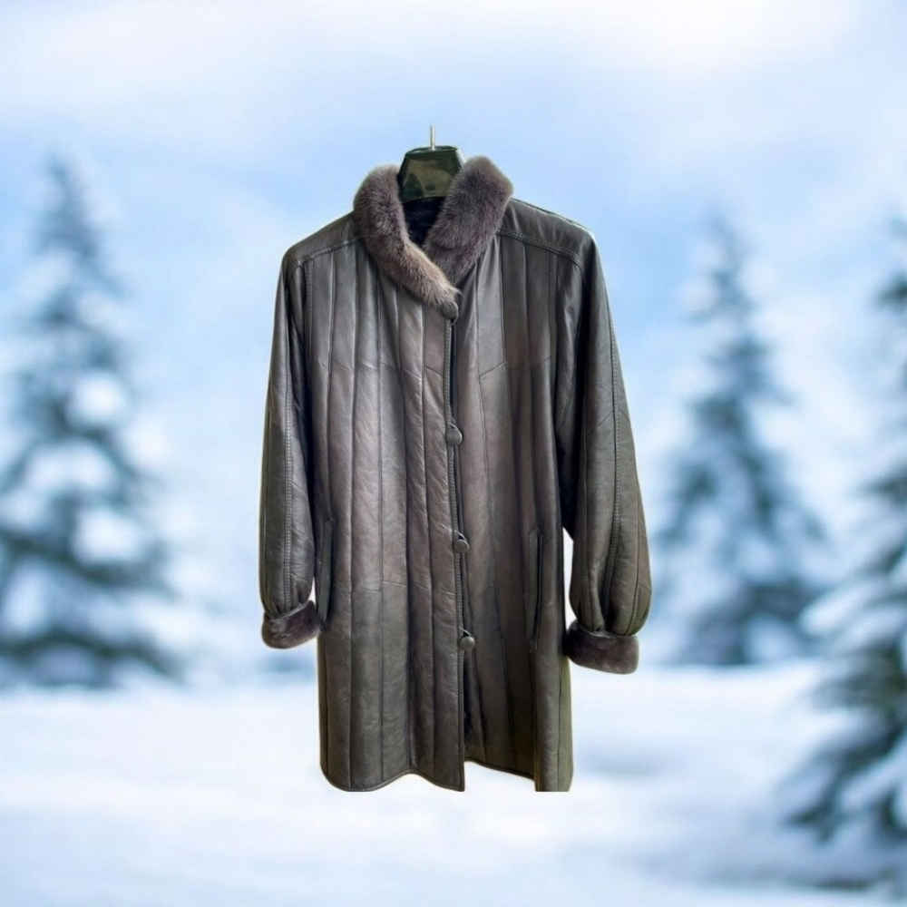 Rocker Reversible Goat Fur & Leather Mink Trim Coat From Germany No Monogram